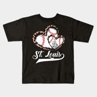 St. Louis, leopard, Twin hearts, baseball players, love baseball Kids T-Shirt